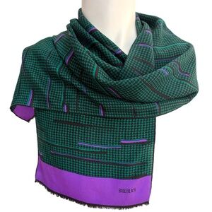 Vintage Bill Blass Silk Scarf – Graphic Houndstooth Green Purple – Hand Rolled